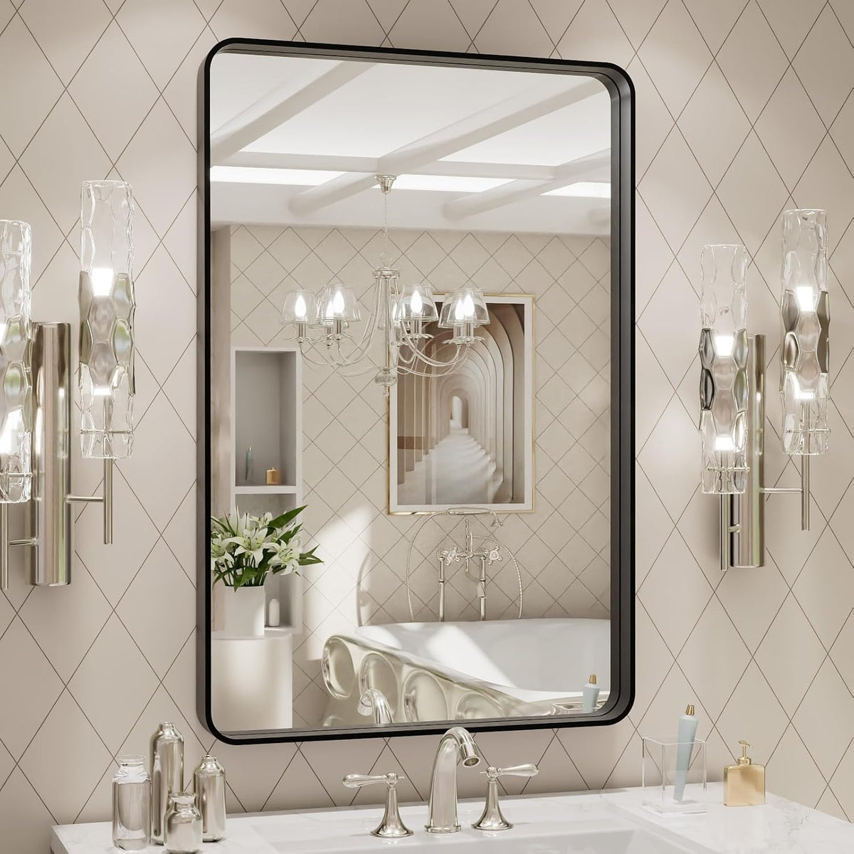Thryvalis Black 20x30 Inch Metal Framed Mirror