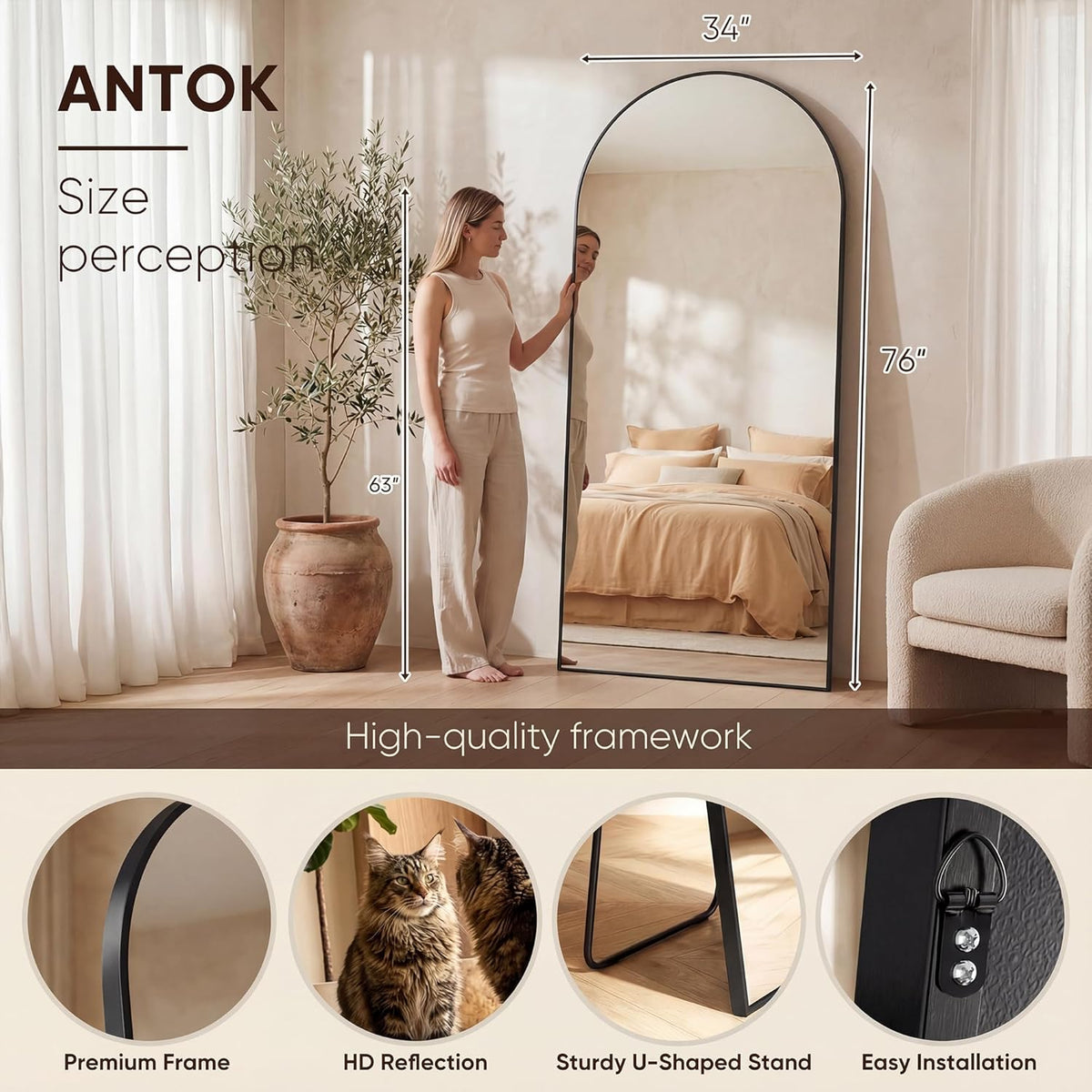 Full Length Mirror, 76"x34" Floor Mirror