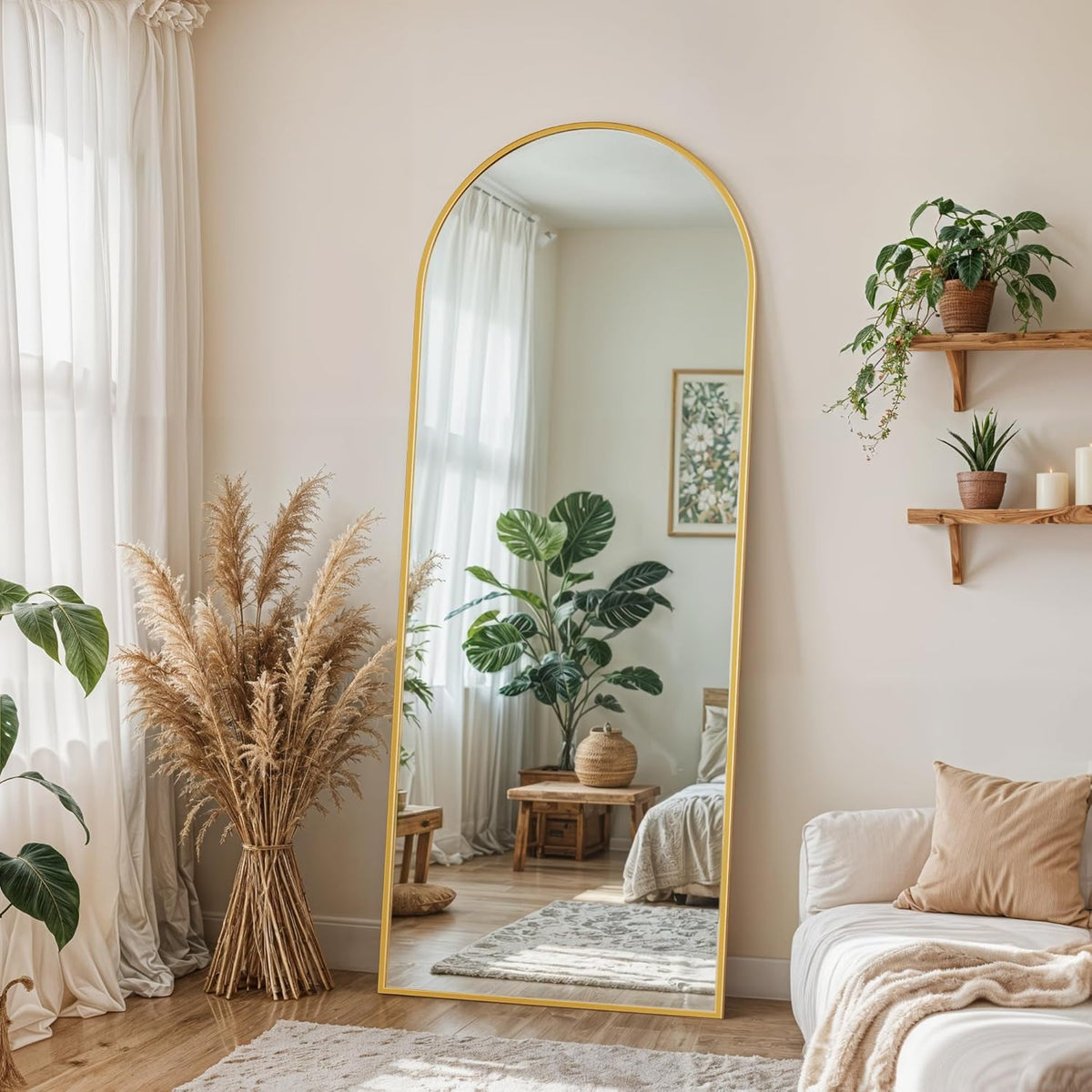Full Length Mirror, 58" x 18" Arched Full Body Mirror Large Standing Floor Mirrors
