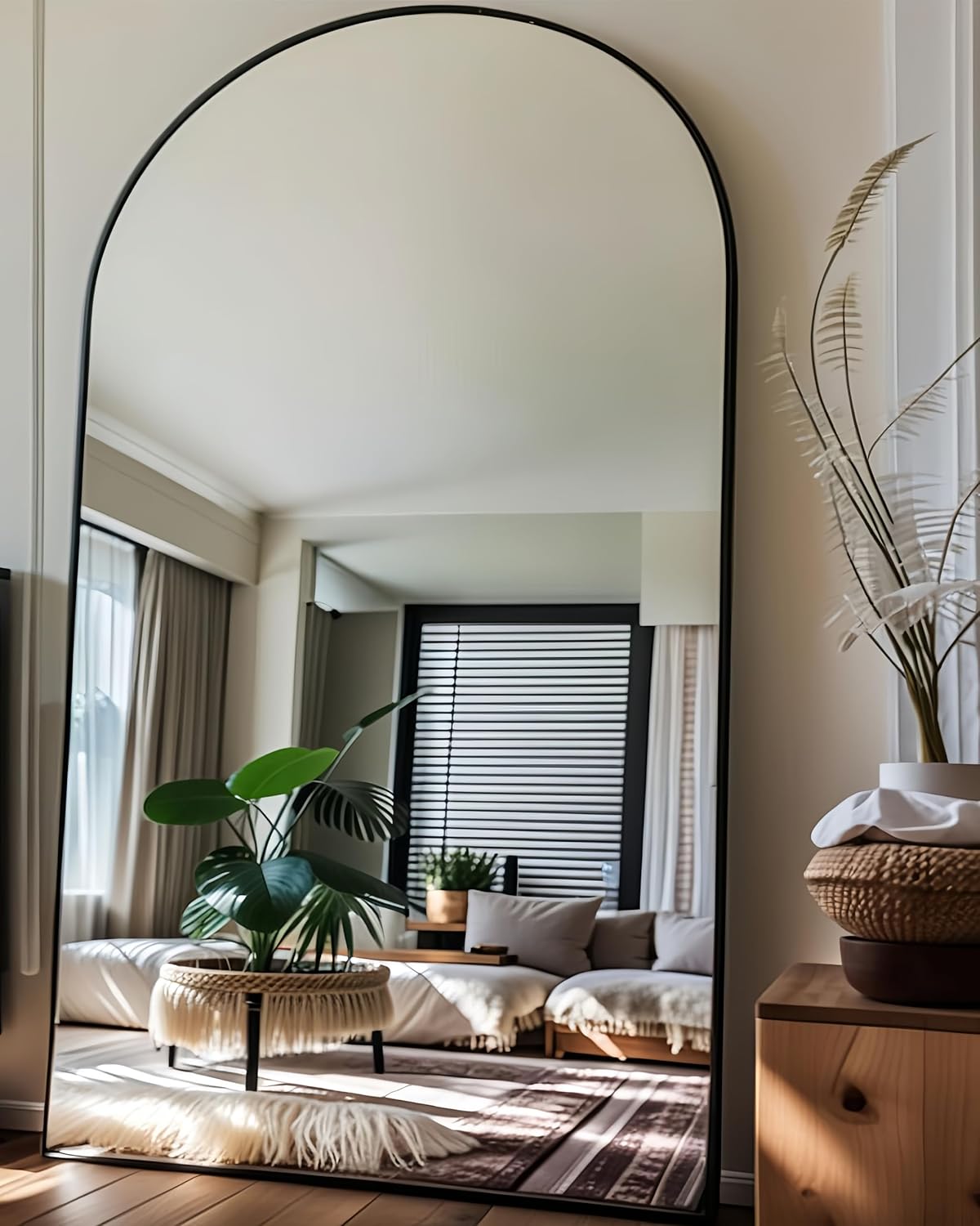 Full Length Floor Mirror, 82x42 Inch Oversized Arched Standing Mirror in Black